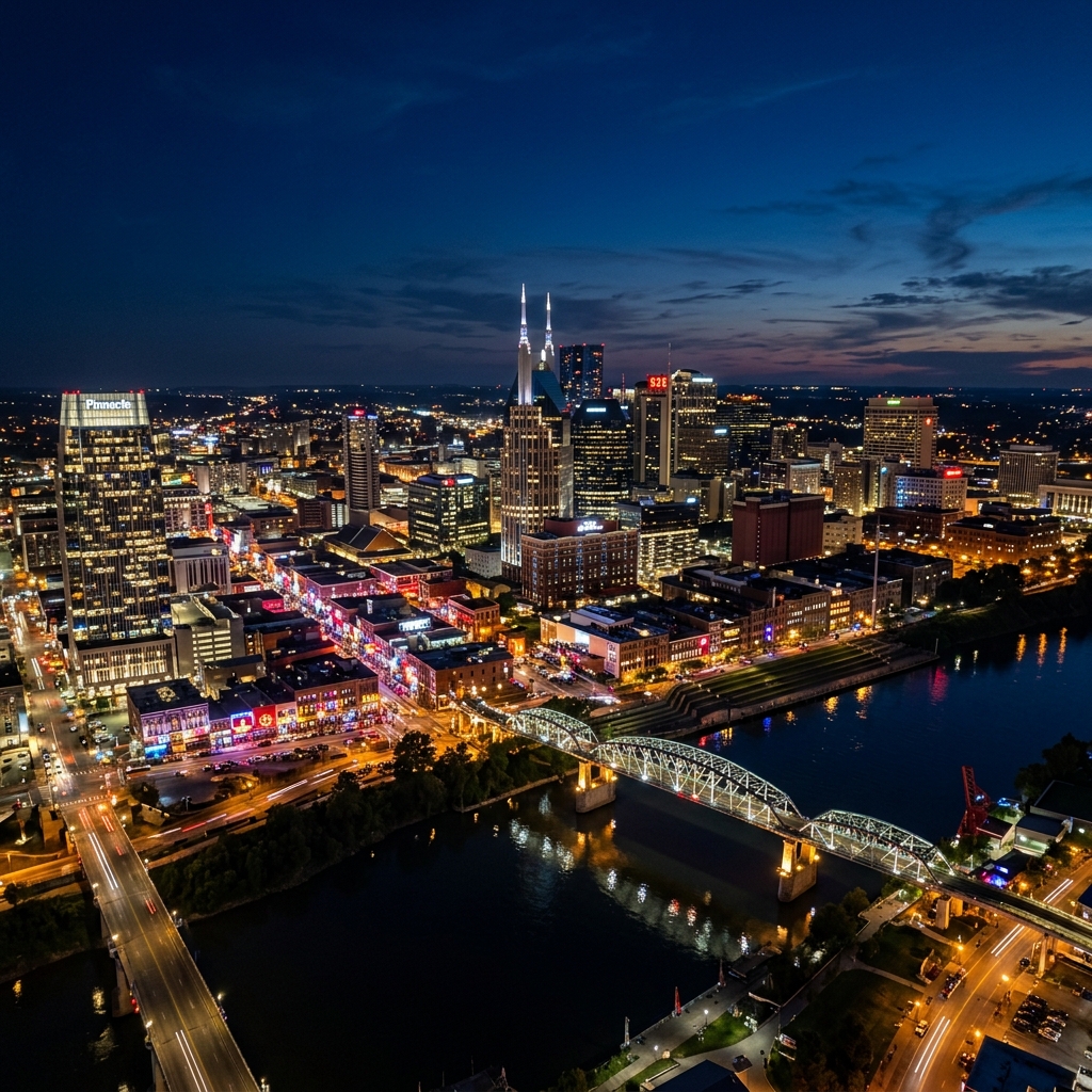 Nashville aerial — Music City skyline